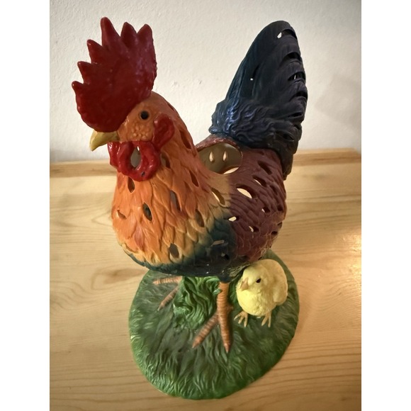 VTG PARTYLITE ROOSTER & CHICKS Ceramic Tea Lite Candle Holder  Cottage Core - Picture 2 of 7